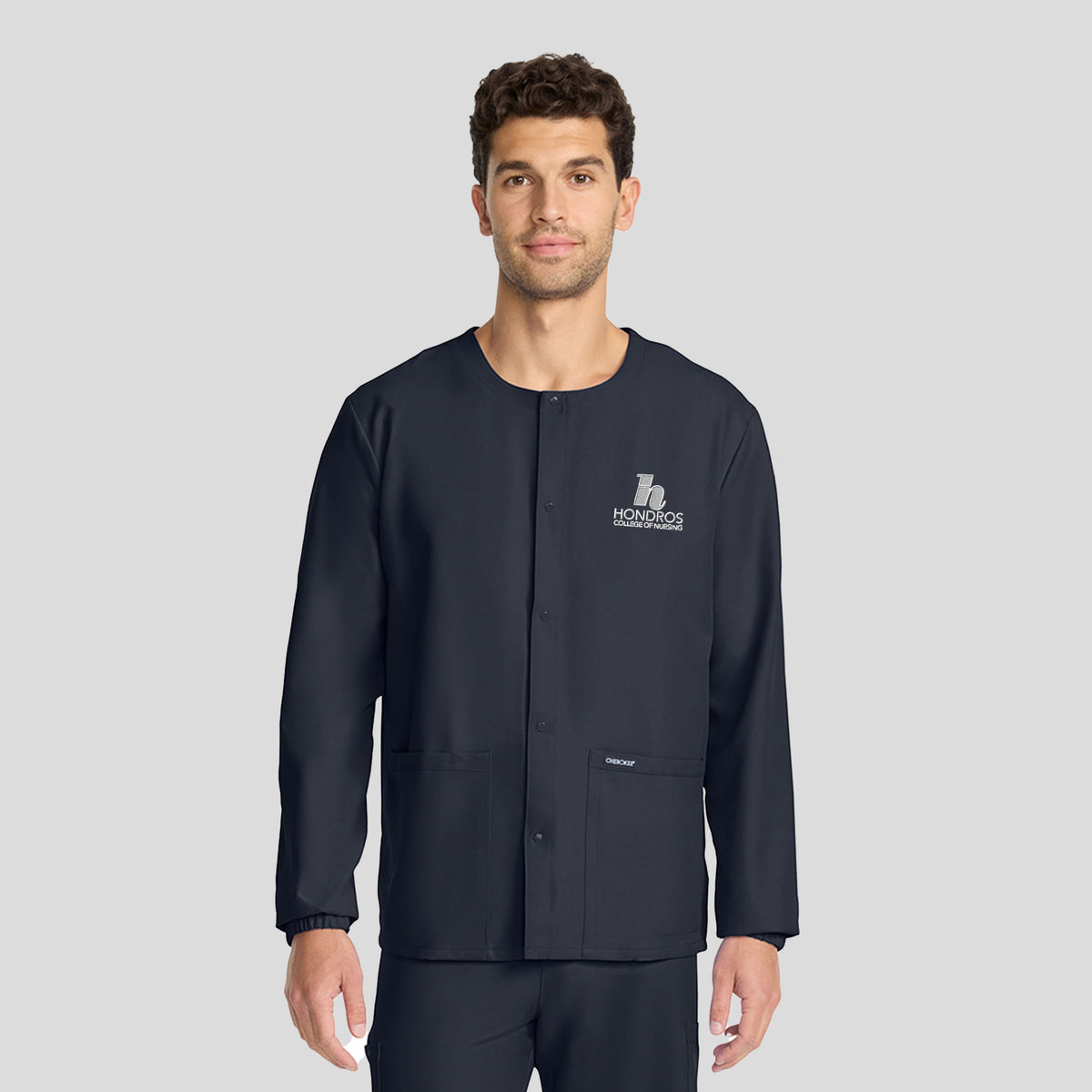 Hondros Snap-Front Crew Neck Scrub Jacket | Pewter
