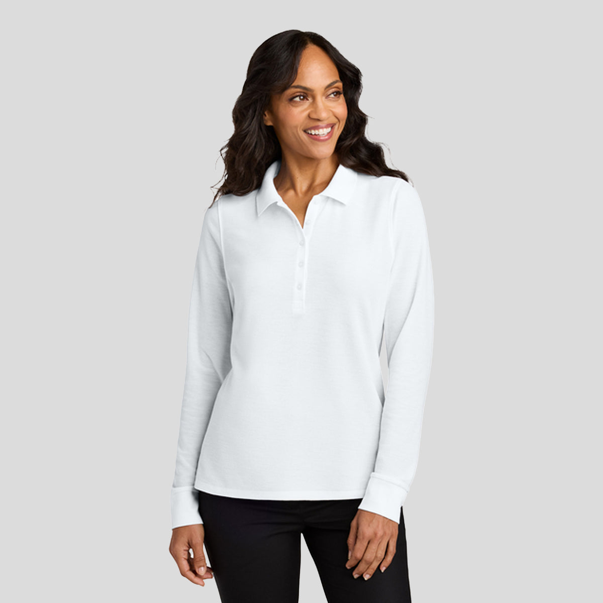 Womenβs Wearever Signature Pique Long Sleeve Polo | White